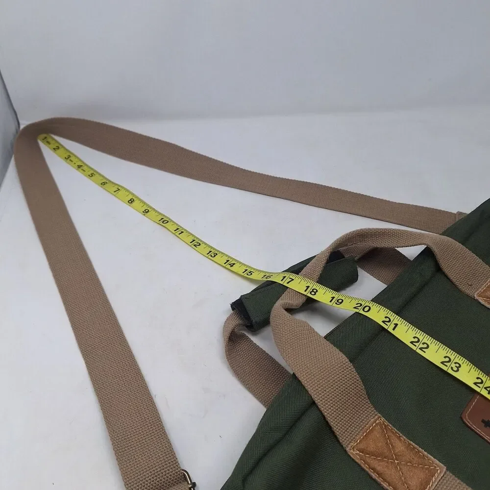 Totes Green Tan Canvas Laptop Swing Bag Travel Work Business Crossbody Strap